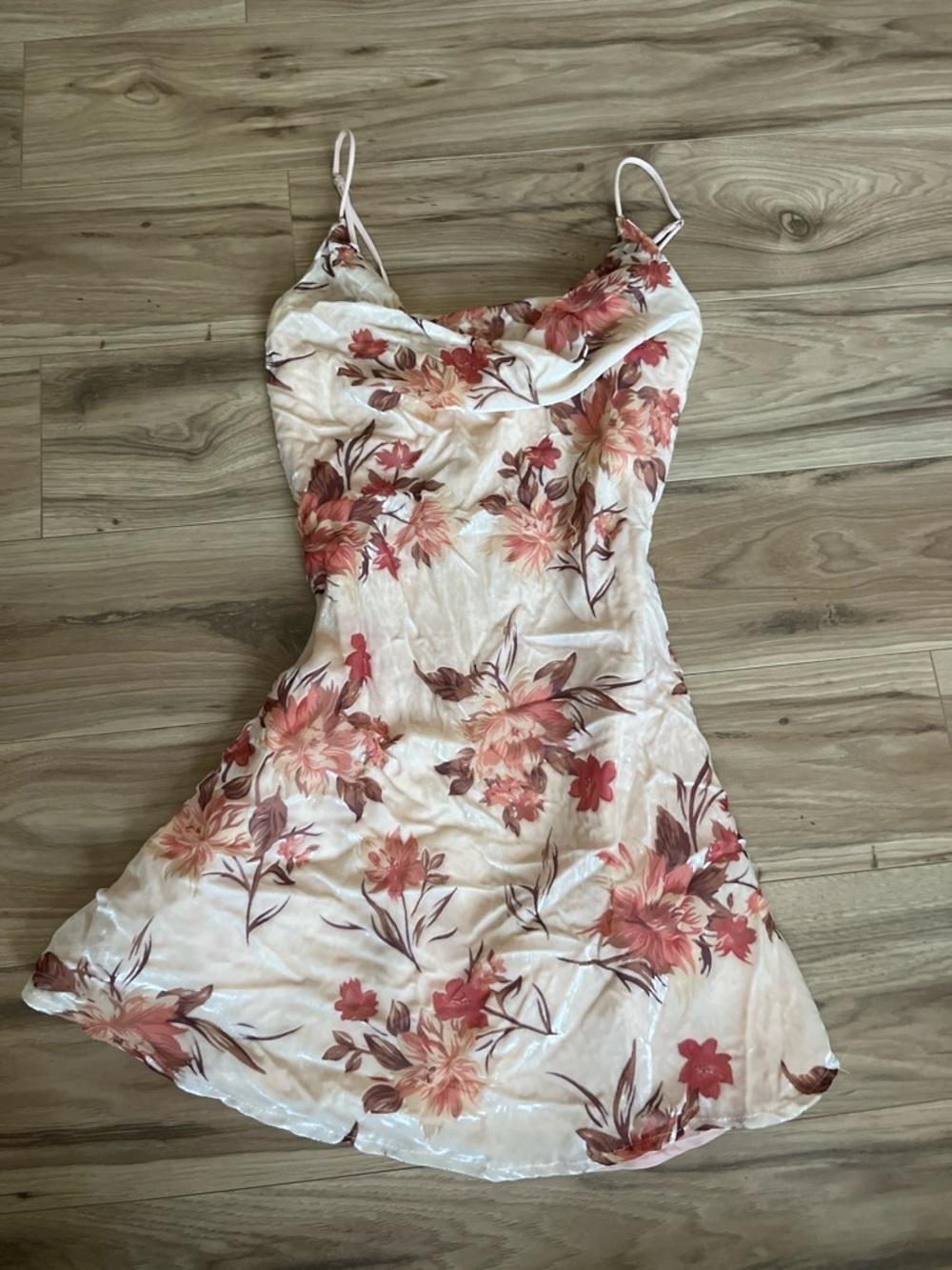 Selfie Leslie Pink Floral Cowl Slip Mini Dress